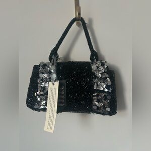 Viral beaded black and silver handle crossbody bag